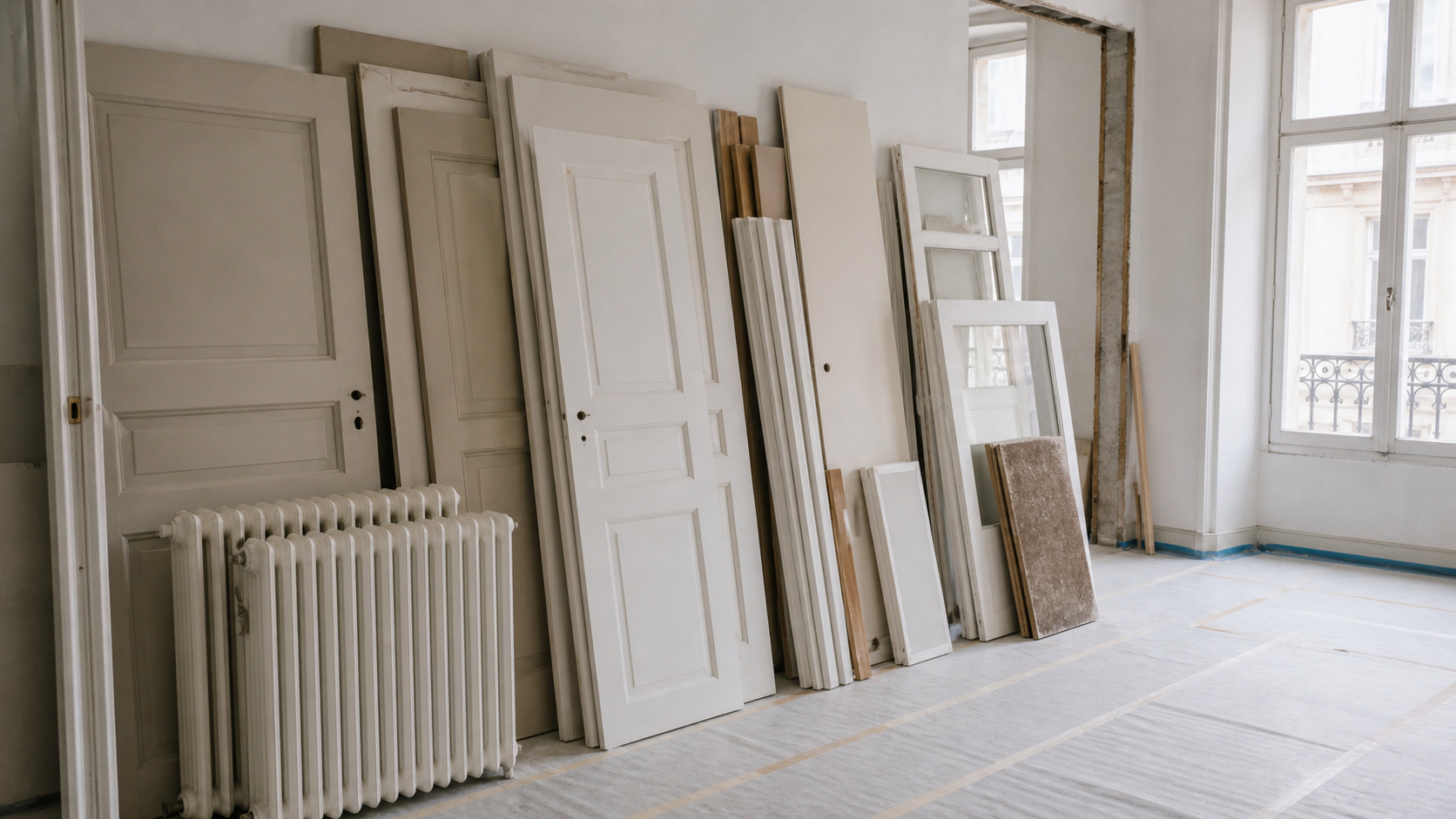 Portes et radiateurs déposés proprement avant la démolition intérieure