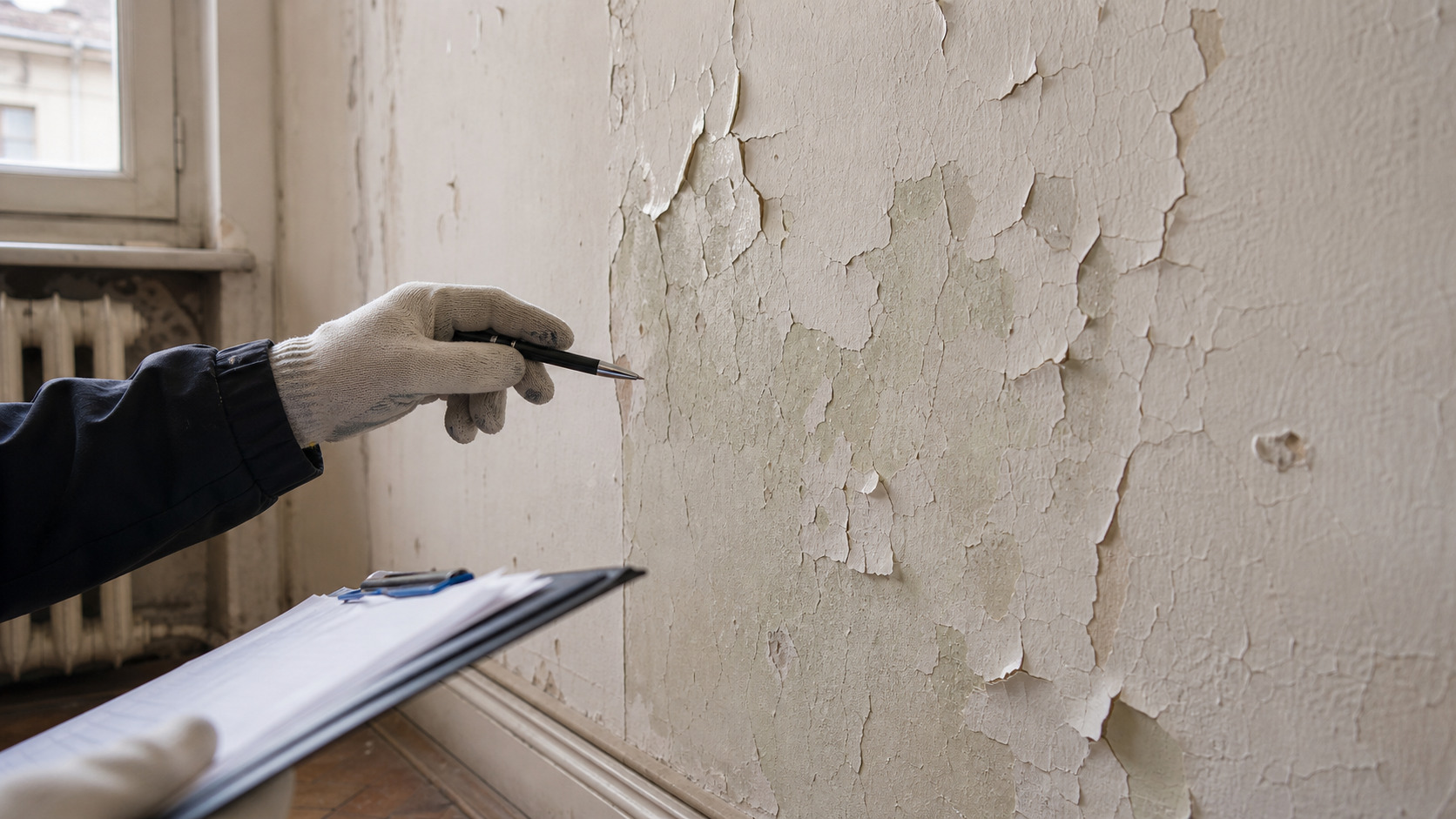 Peinture ancienne écaillée sur un mur avant diagnostic plomb